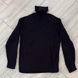 Nautica Men's Vintage Navy Blue Ribbed Turtleneck Sweater Preppy Fisherman Sz L